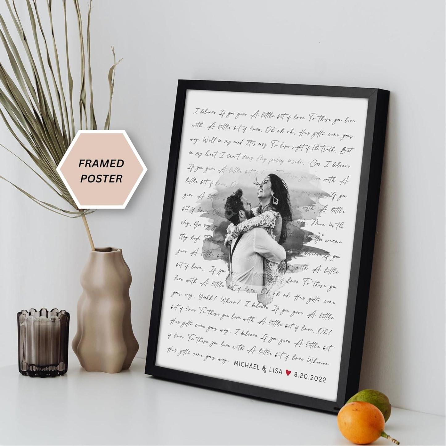 Personalized Song Lyrics Wall Art with Photo – Custom Wedding Song or First Dance Lyrics Print – Romantic Gift for Couples Anniversary or Wedding – Canvas and Framed Options