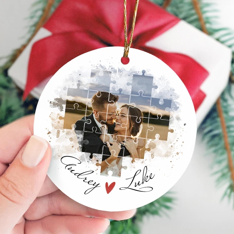 The Day I Found My Missing Piece Ornament, Custom Photo Couple Christmas Ornament, Anniversary Christmas Gift for Newlyweds