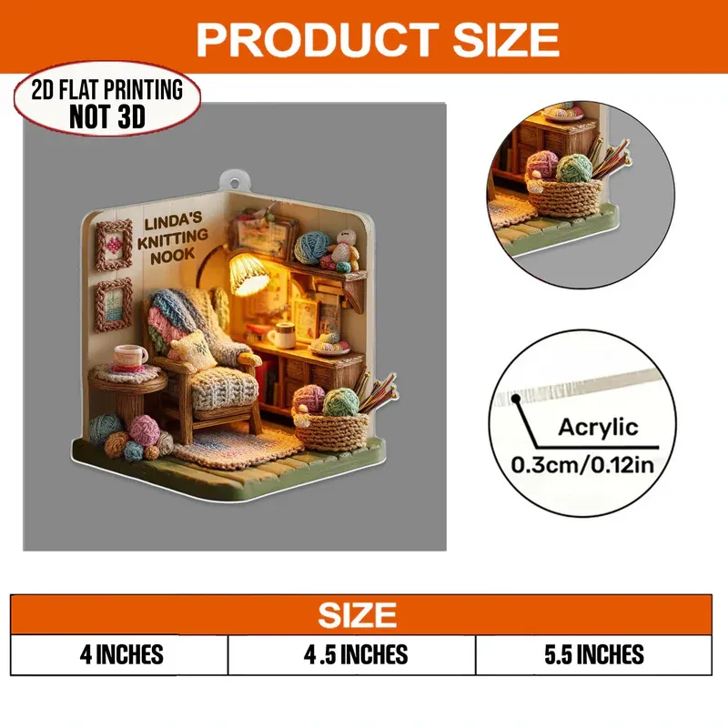 Personalized Cozy Knitting Nook 2D Flat Print Acrylic Ornament - MySpotifyGlass