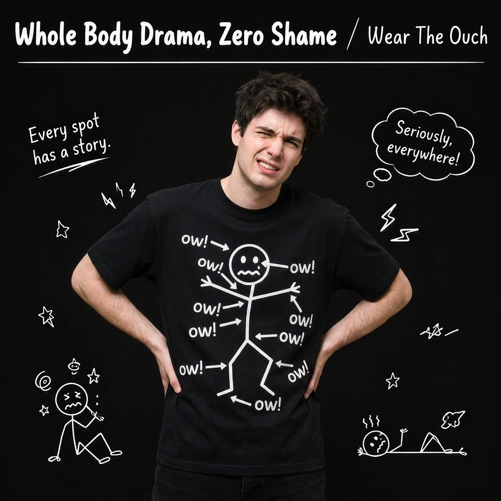 Funny Ow Ow Ow Ow Saying Body Pain Character Humor Sarcastic T-Shirt - MySpotifyGlass