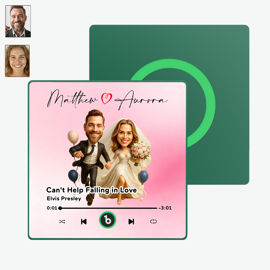 Custom Wedding Couple Cartoon Portrait Music Fridge Magnet - MySpotifyGlass