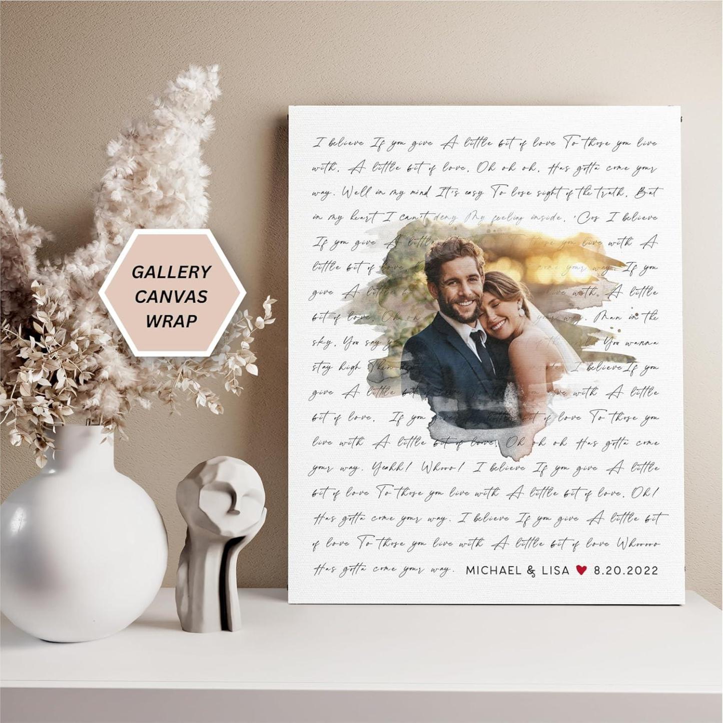 Personalized Song Lyrics Wall Art with Photo – Custom Wedding Song or First Dance Lyrics Print – Romantic Gift for Couples Anniversary or Wedding – Canvas and Framed Options