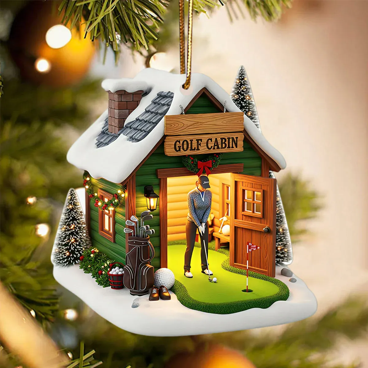 Golf Cabin Christmas Ornament - Personalized Gift For Golfers - MySpotifyGlass