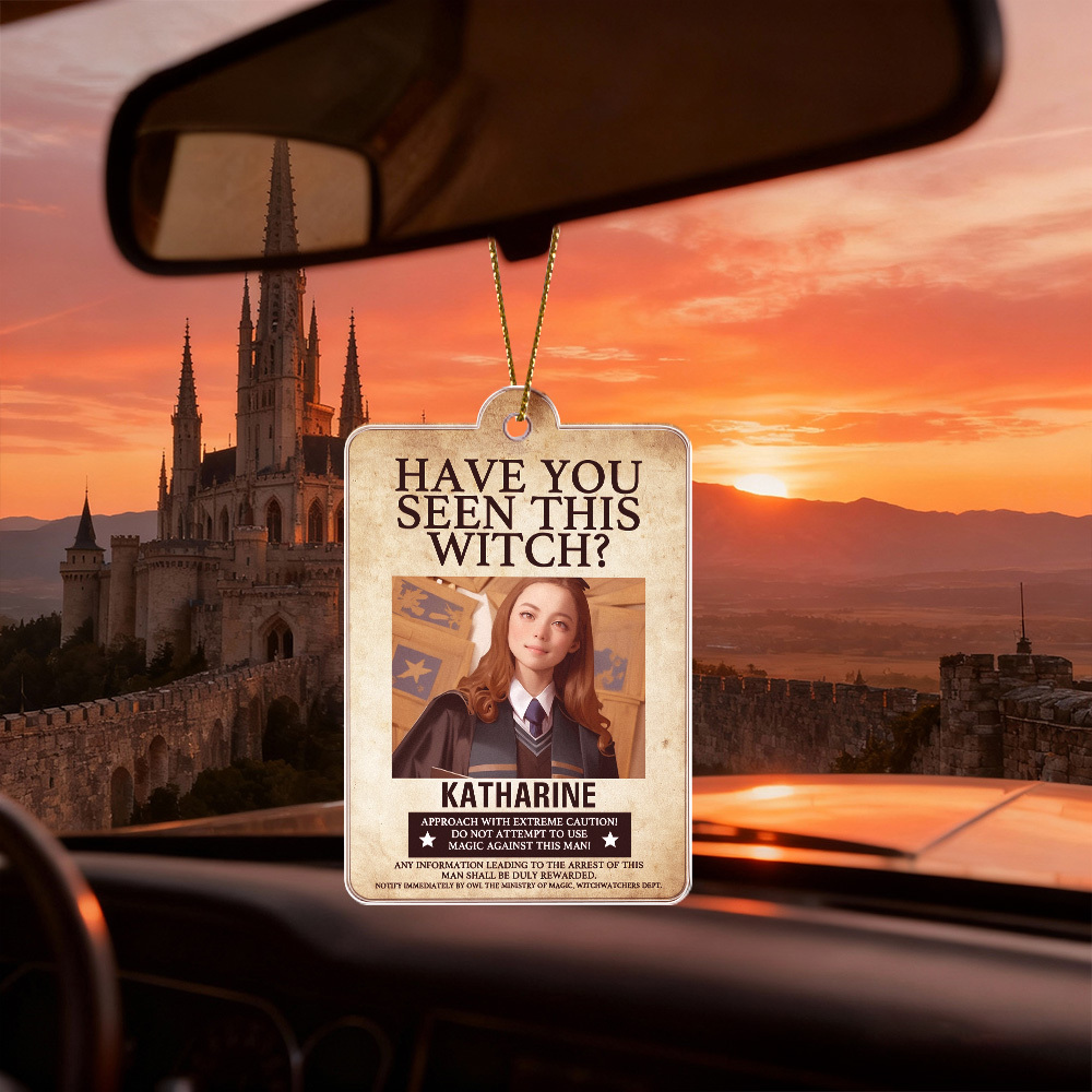 Custom "Have You Seen This Wizard?" Wanted Poster Acrylic Keychain Ornament and Wallet Insert Card �C Personalized Name & House Styles