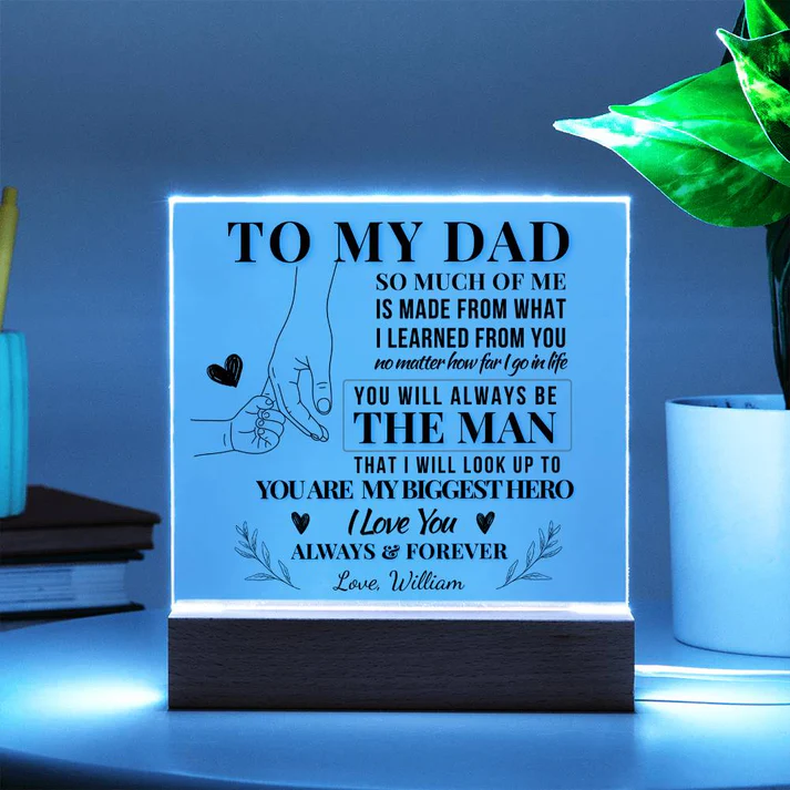 To Dad, My Biggest Hero – Personalized Dad LED Plaque Regular Father's Day Gift