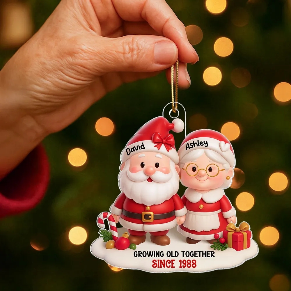 Santa Couple Growing Old Together Personalized Acrylic Ornament, Anniversary, Christmas Gift for him, Gift for her - MySpotifyGlass