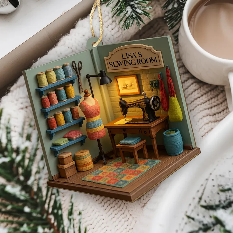 Personalized Cozy Sewing Room 2D Flat Print Acrylic Ornament Custom 1-Layered Sewing Machine Decoration Gift