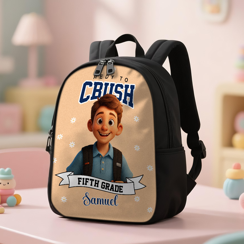 Personalized Ready To Crush Backpack With Custom Cartoon Photo, Name & Grade, Back To School Gift For Girls, Cute Kindergarten Bag