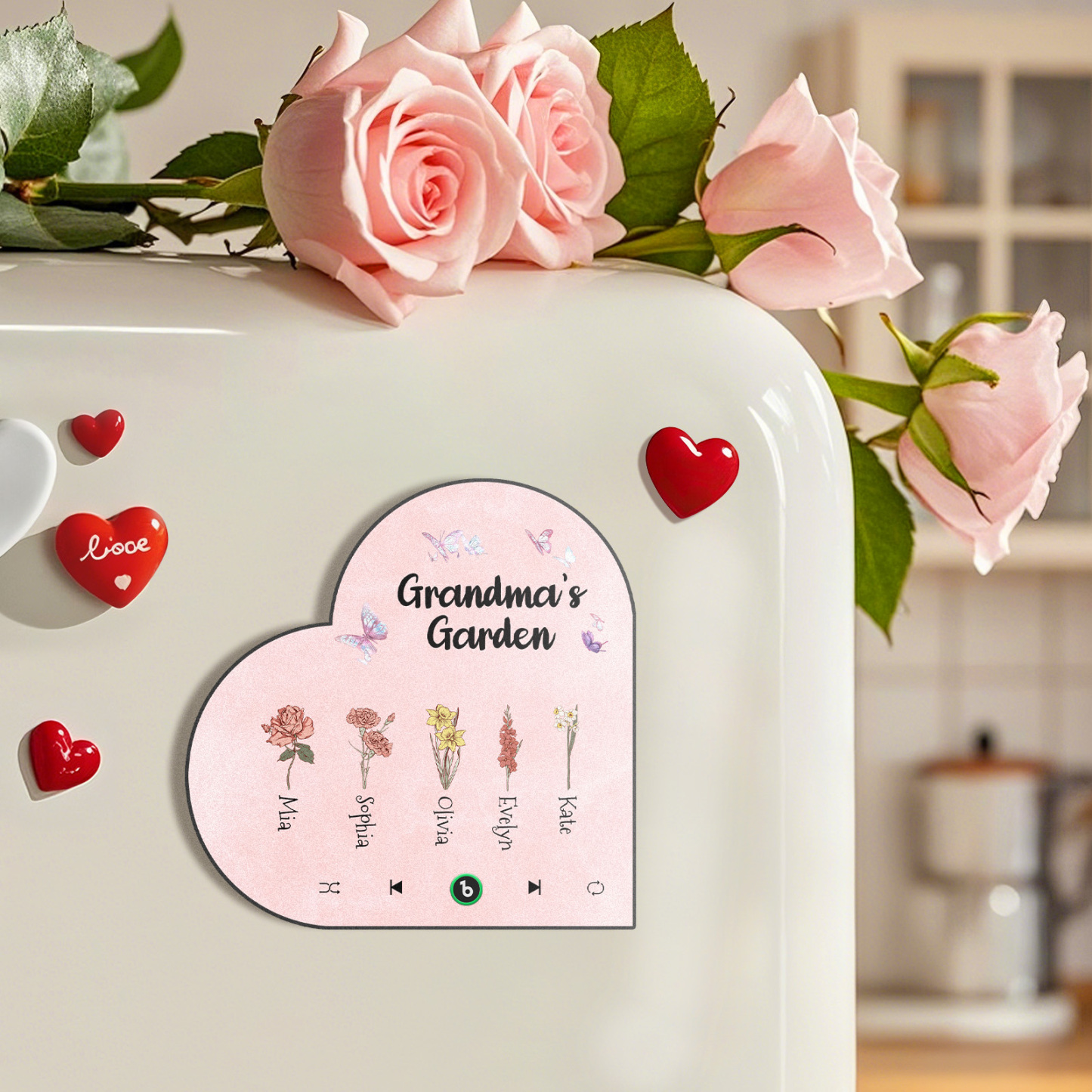 Custom Heart Shaped Birth Flower Music Fridge Magnet Personalized Mother’s Day Gift Sentimental Gift for Mom