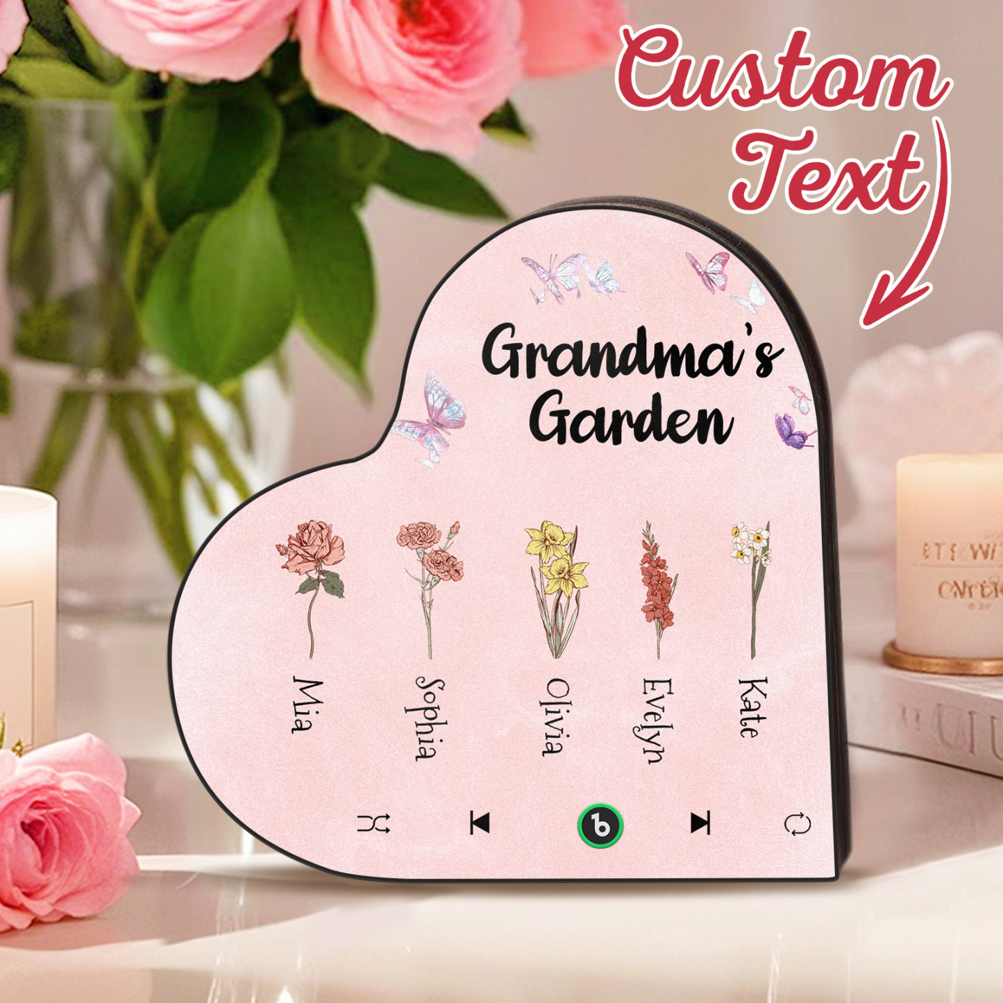 Custom Heart Shaped Birth Flower Music Fridge Magnet Personalized Mother’s Day Gift Sentimental Gift for Mom