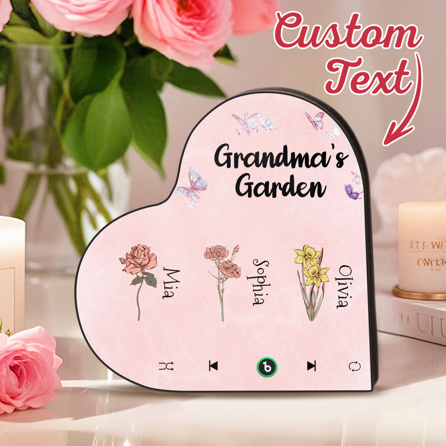 Custom Heart Shaped Birth Flower Music Fridge Magnet Personalized Mother’s Day Gift Sentimental Gift for Mom