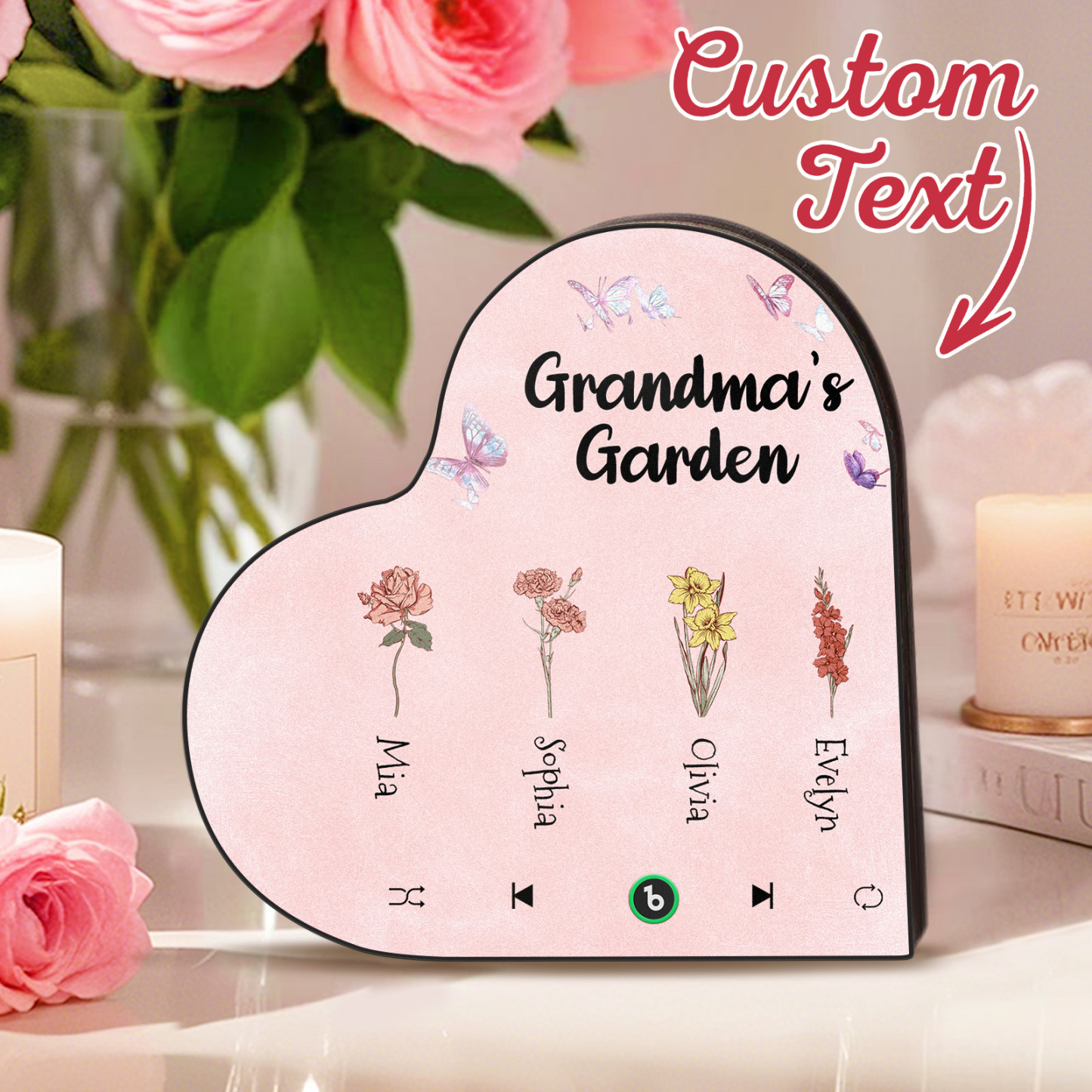 Custom Heart Shaped Birth Flower Music Fridge Magnet Personalized Mother’s Day Gift Sentimental Gift for Mom