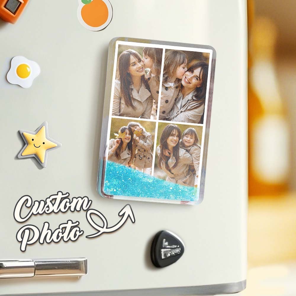Custom Quicksand Fridge Magnet Personalized Photo Refrigerator Magnet Home Decoration Mother's Day Gift