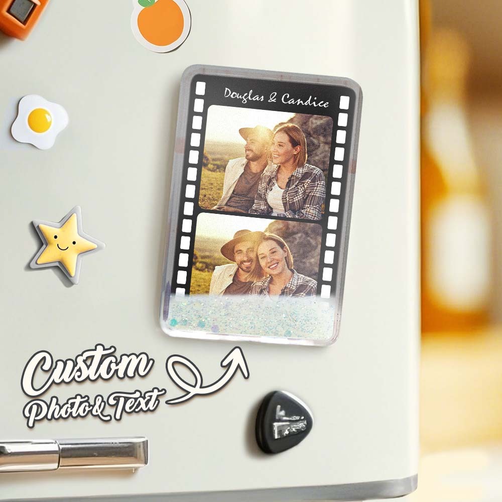 Custom Quicksand Fridge Magnet Personalized Film Photo Refrigerator Magnet Home Decoration Gift for Lover