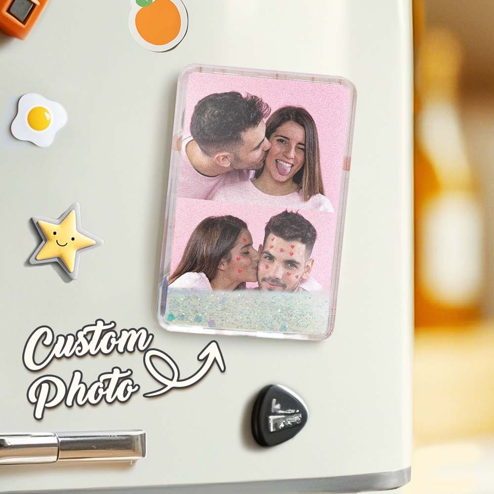 Custom Quicksand Fridge Magnet Personalized Photo Refrigerator Magnet Home Decoration Anniversary Gift