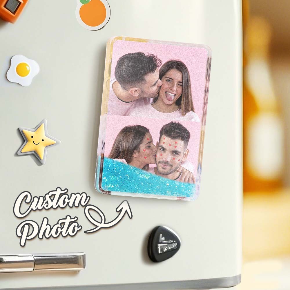 Custom Quicksand Fridge Magnet Personalized Photo Refrigerator Magnet Home Decoration Anniversary Gift