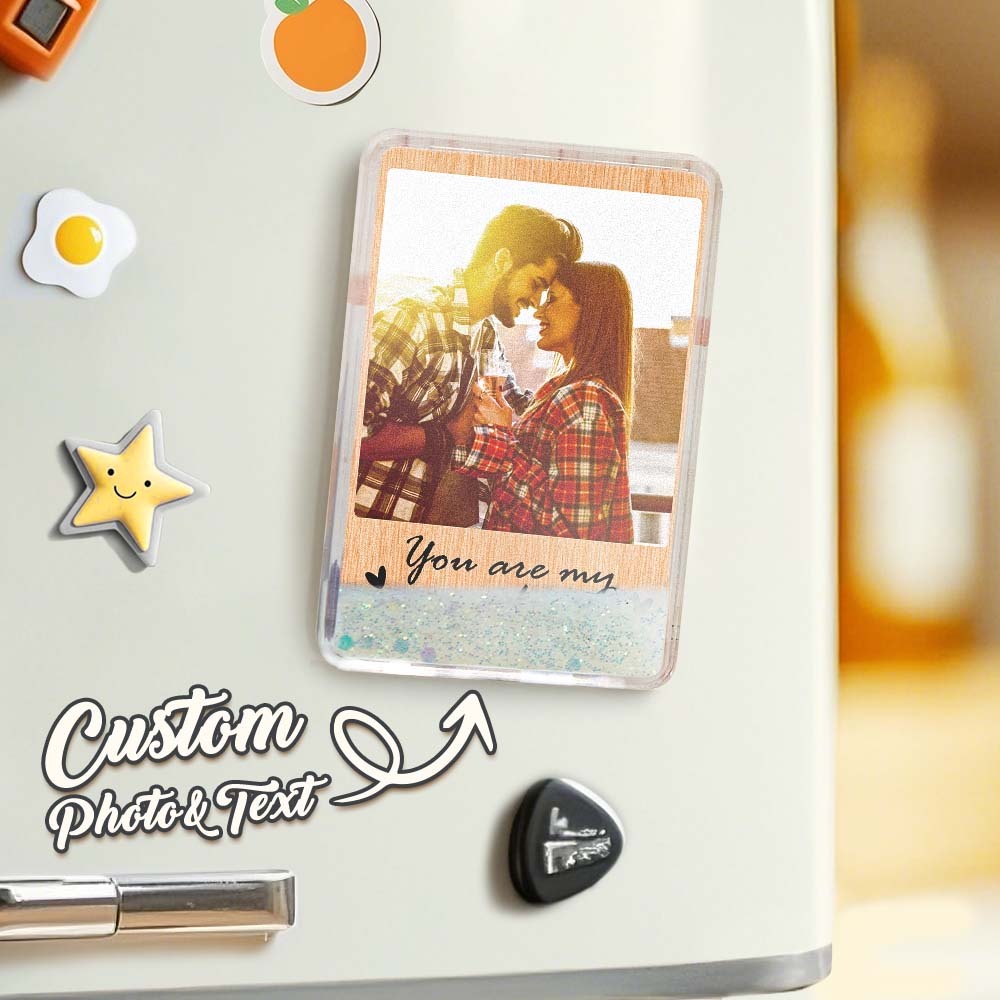 Custom Quicksand Fridge Magnet Personalized Photo Refrigerator Magnet Home Decoration Gift for Lover