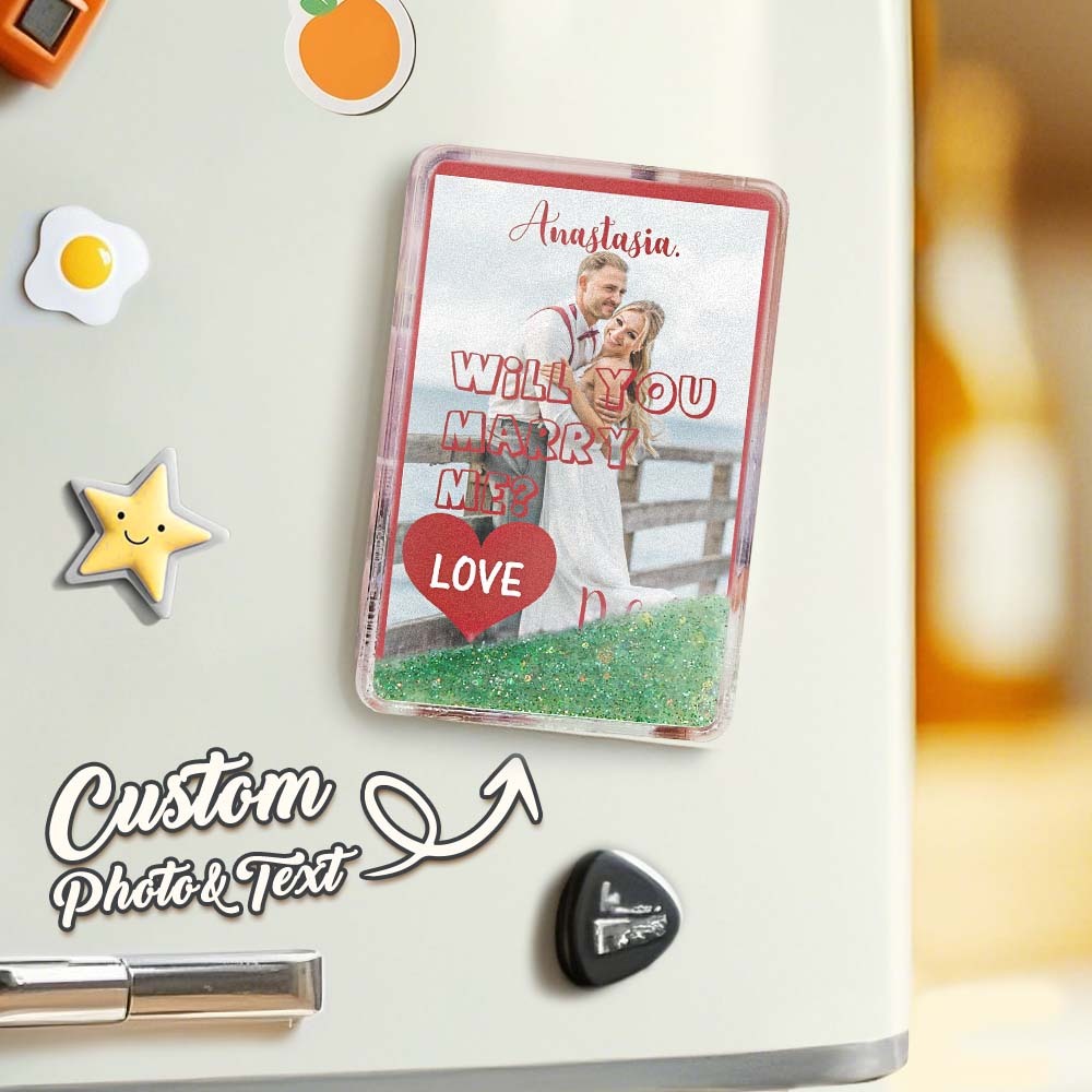 Custom Quicksand Fridge Magnet Personalized Photo Refrigerator Magnet Home Decoration Will You Marry Me