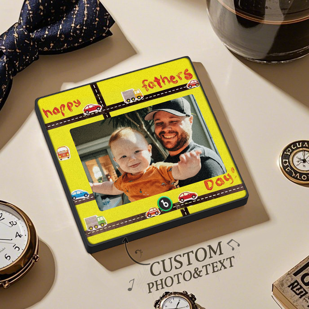 Personalized Yellow Photo Frame Music Fridge Magnet Custom Father's Day Gift
