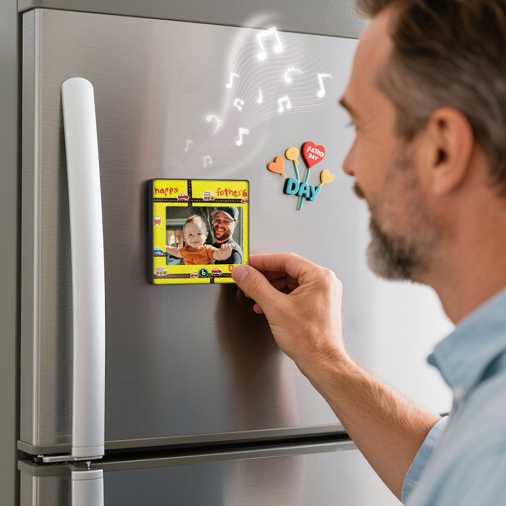 Personalized Yellow Photo Frame Music Fridge Magnet Custom Father's Day Gift