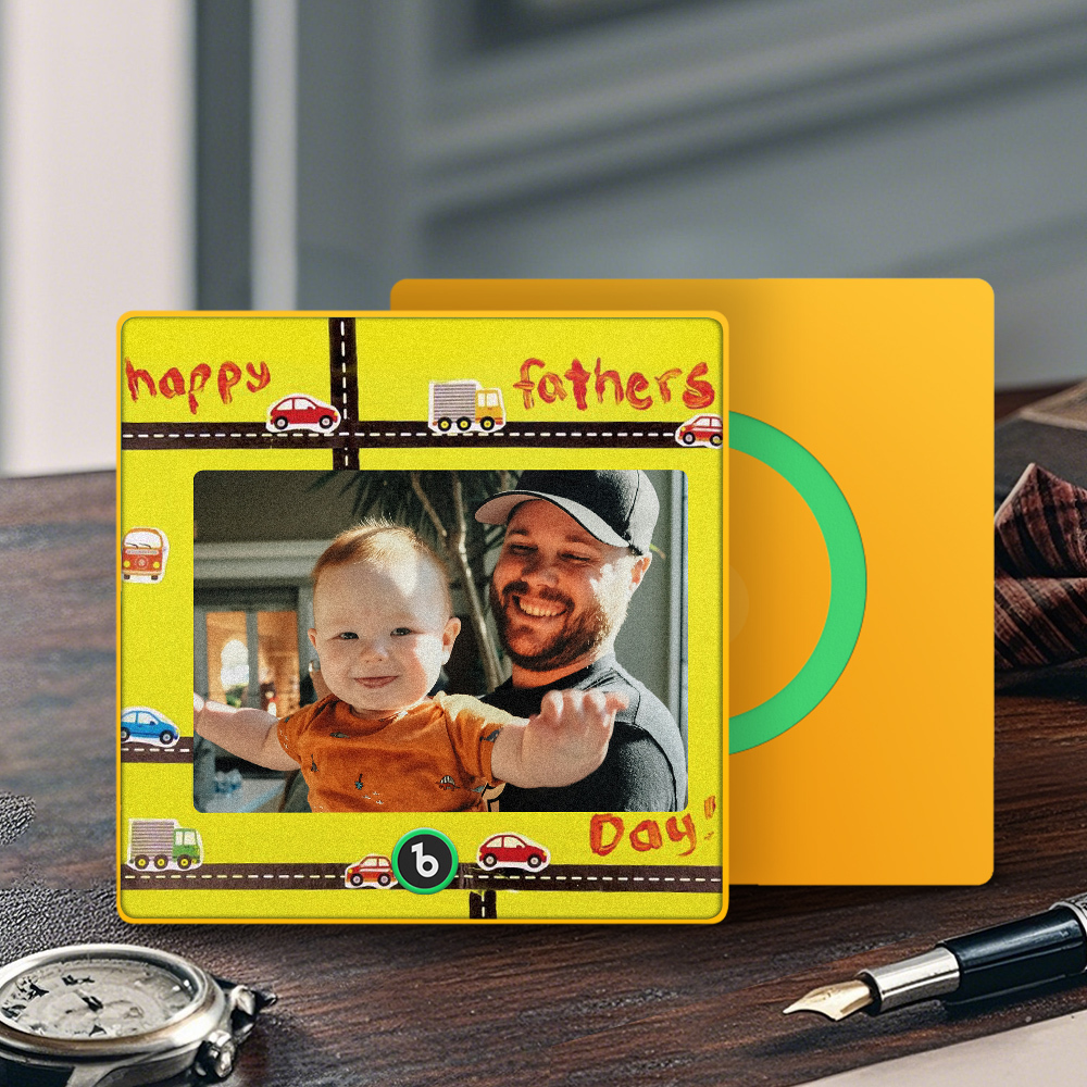 Personalized Yellow Photo Frame Music Fridge Magnet Custom Father's Day Gift