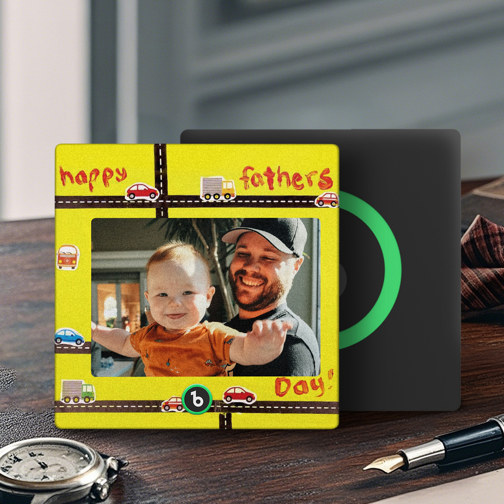 Personalized Yellow Photo Frame Music Fridge Magnet Custom Father's Day Gift