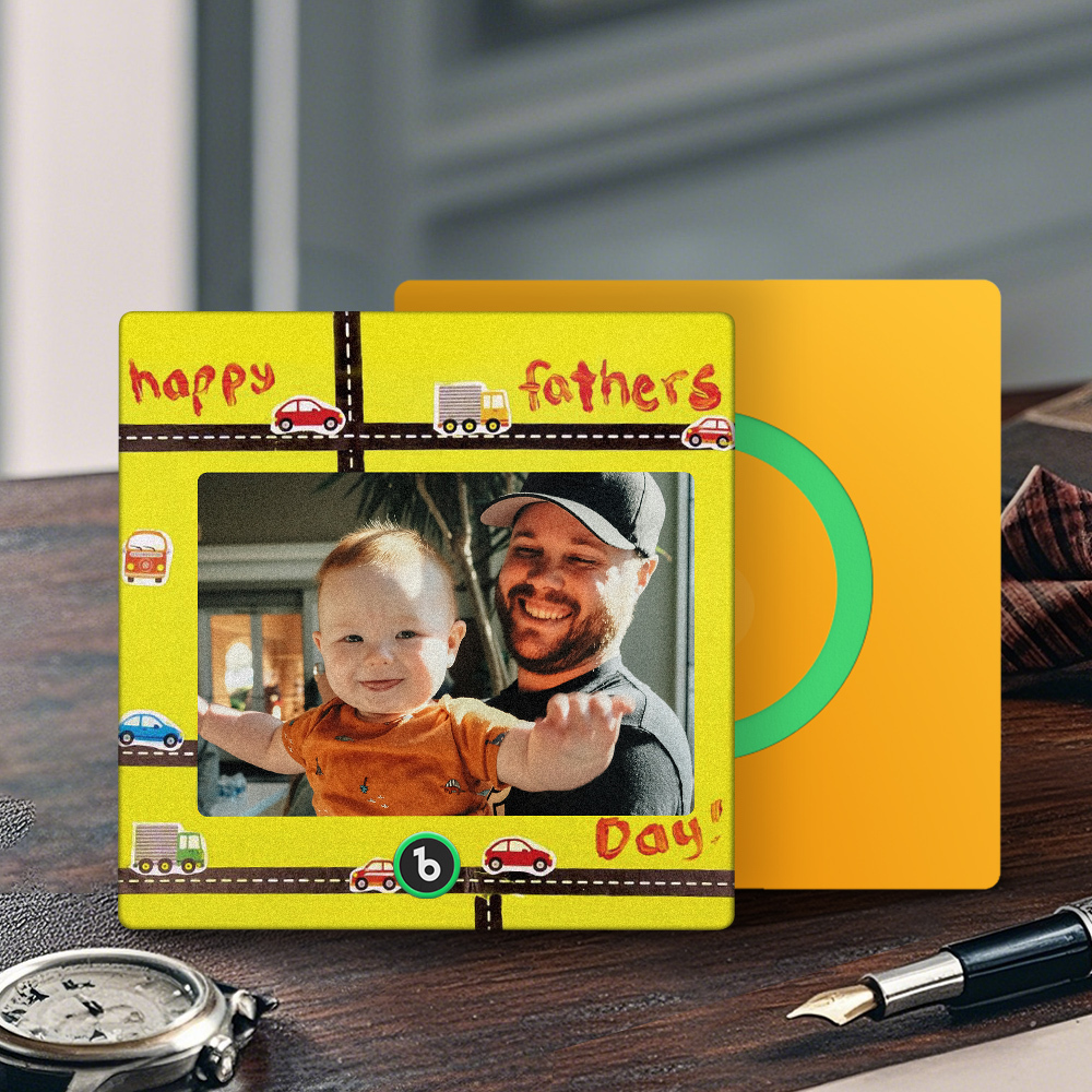 Personalized Yellow Photo Frame Music Fridge Magnet Custom Father's Day Gift