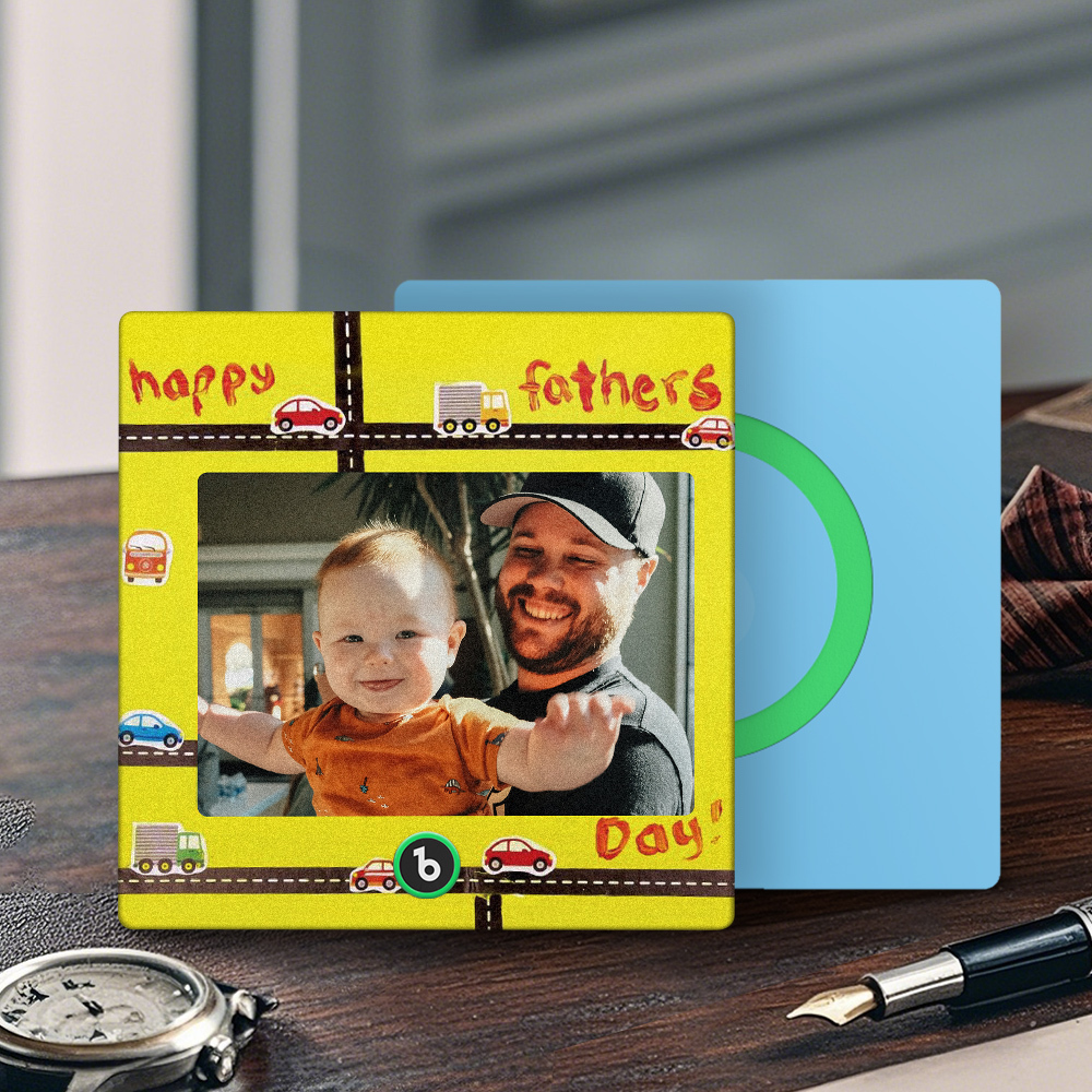 Personalized Yellow Photo Frame Music Fridge Magnet Custom Father's Day Gift