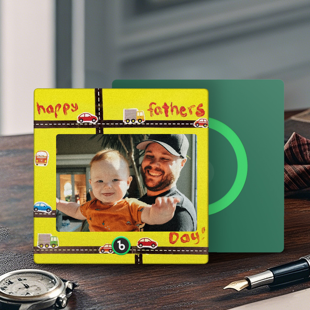 Personalized Yellow Photo Frame Music Fridge Magnet Custom Father's Day Gift