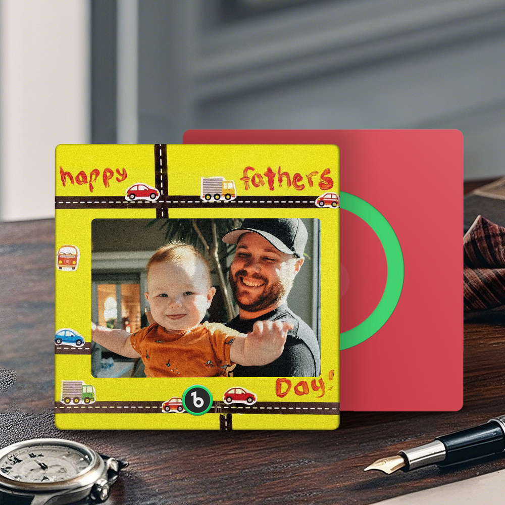 Personalized Yellow Photo Frame Music Fridge Magnet Custom Father's Day Gift