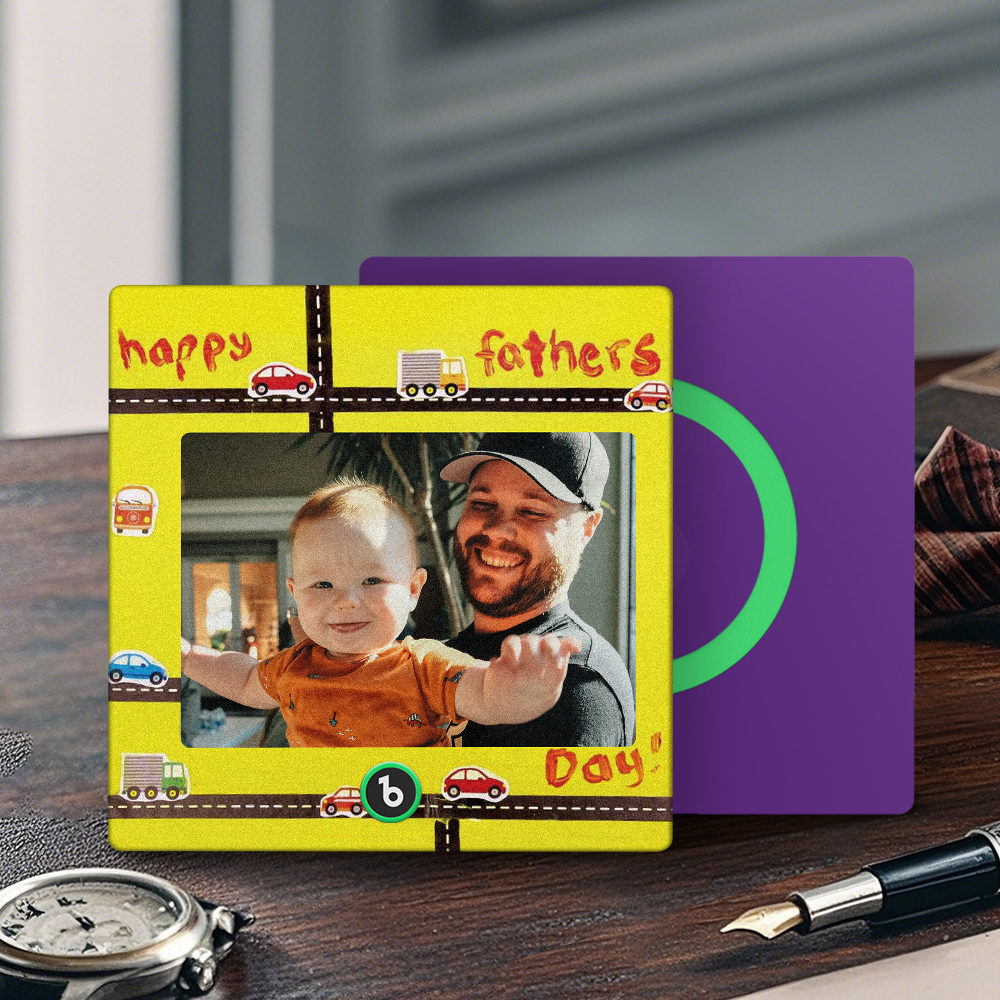 Personalized Yellow Photo Frame Music Fridge Magnet Custom Father's Day Gift