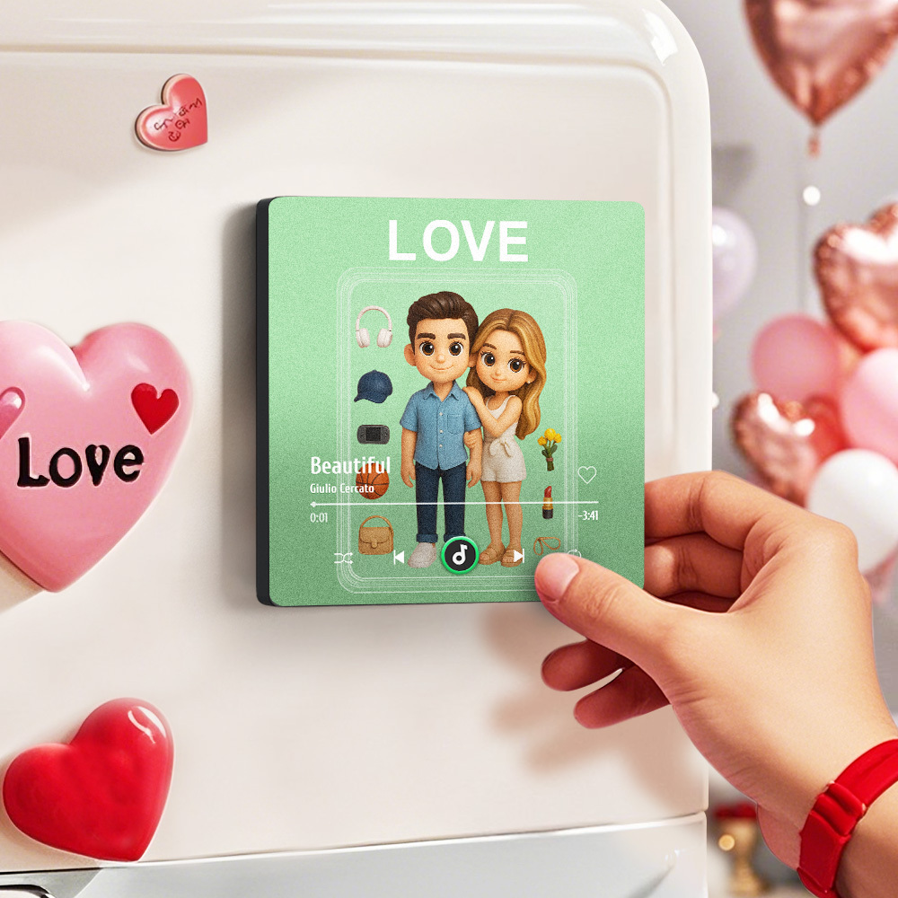 Fully Body Custom Action Figure Portraits Music Fridge Magnet Personalized Photo Frame Gift for Couples - MySpotifyGlass