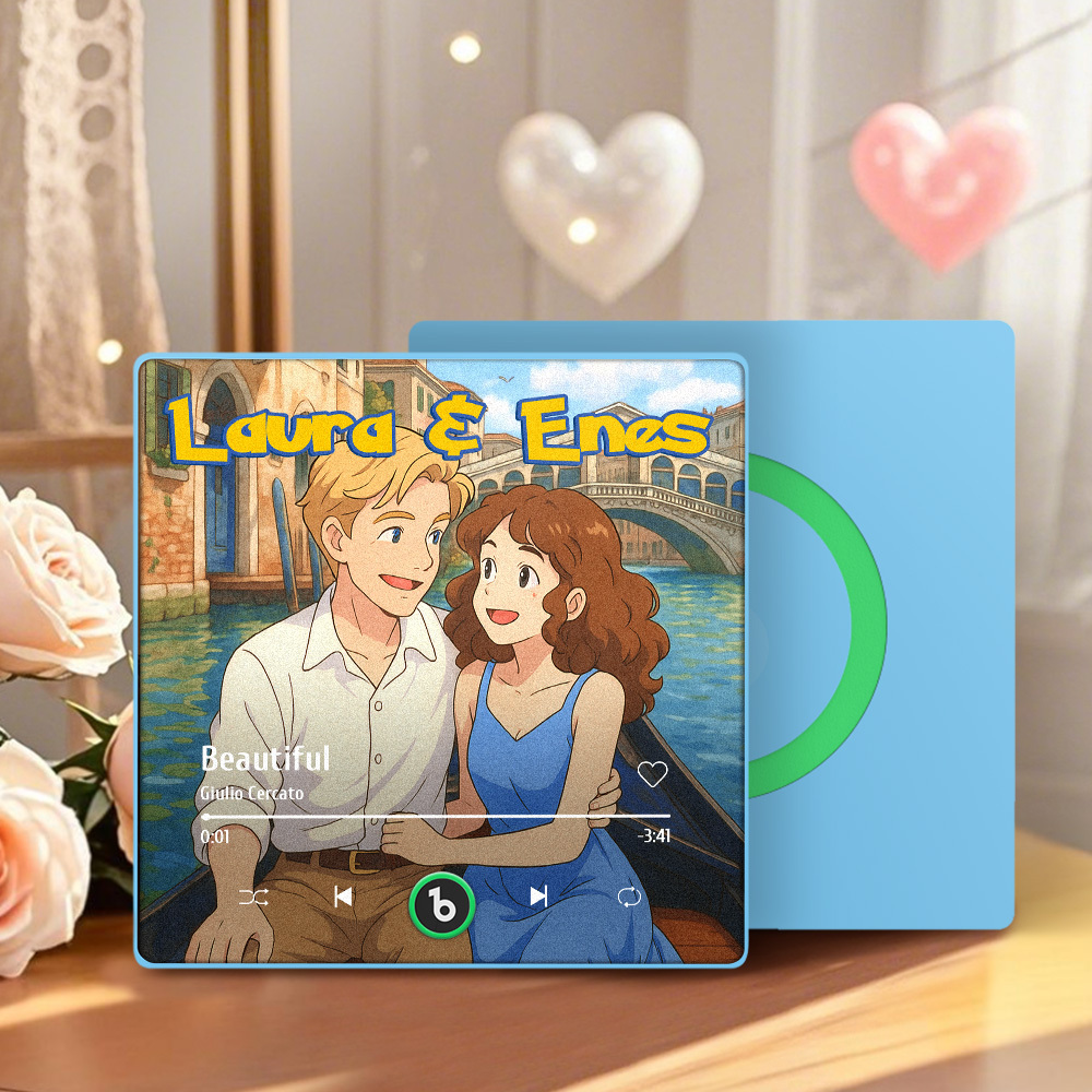 Custom Photo and Names Music Fridge Magnet Cartoon Style Personalized Photo Frame Gift for Couples - MySpotifyGlass