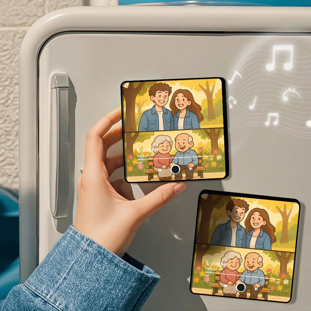 Custom Music Glass Refraction Cartoon Portrait Style Fridge Magnet Music Can Be Played Without Cell Phone Music Cartoon Poster Fridge Magnet - MySpotifyGlass