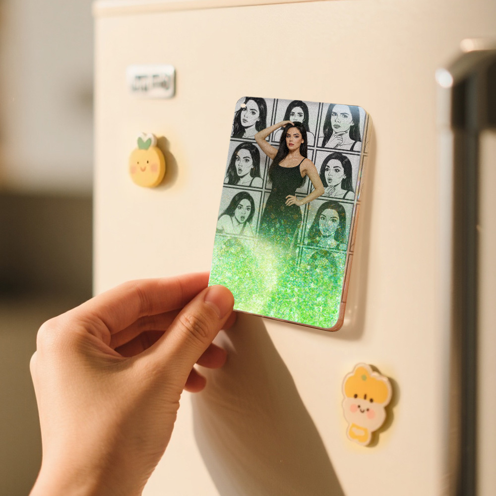 Custom Cartoon Comic Style Fridge Magnet Personalized Quicksand Fridge Magnet Christmas Gift - MySpotifyGlass