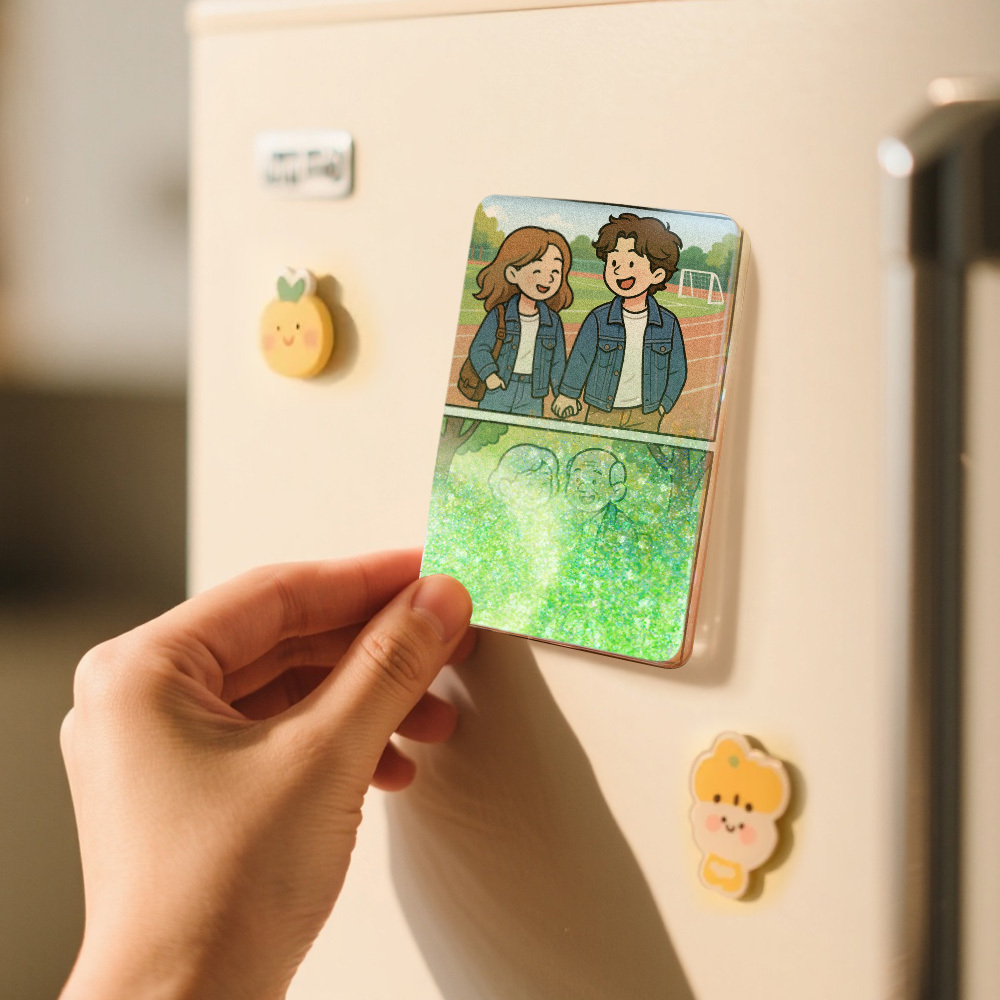 Custom Cartoon Custom Portrait Figurine Young & Elderly Style Fridge Magnet Personalized Quicksand Fridge Magnet Christmas Gift - MySpotifyGlass