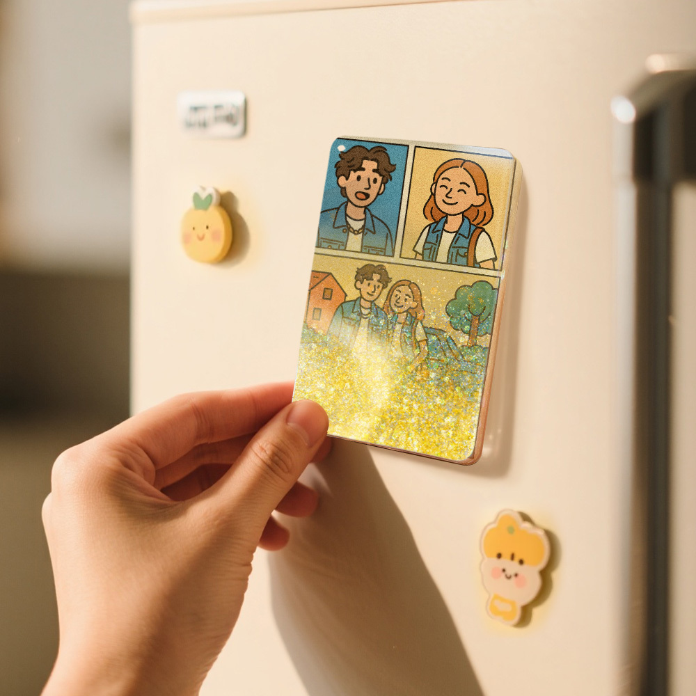 Custom Cartoon Hand-Painted Style Photo Fridge Magnet Personalized Quicksand Fridge Magnet Christmas Gift - MySpotifyGlass