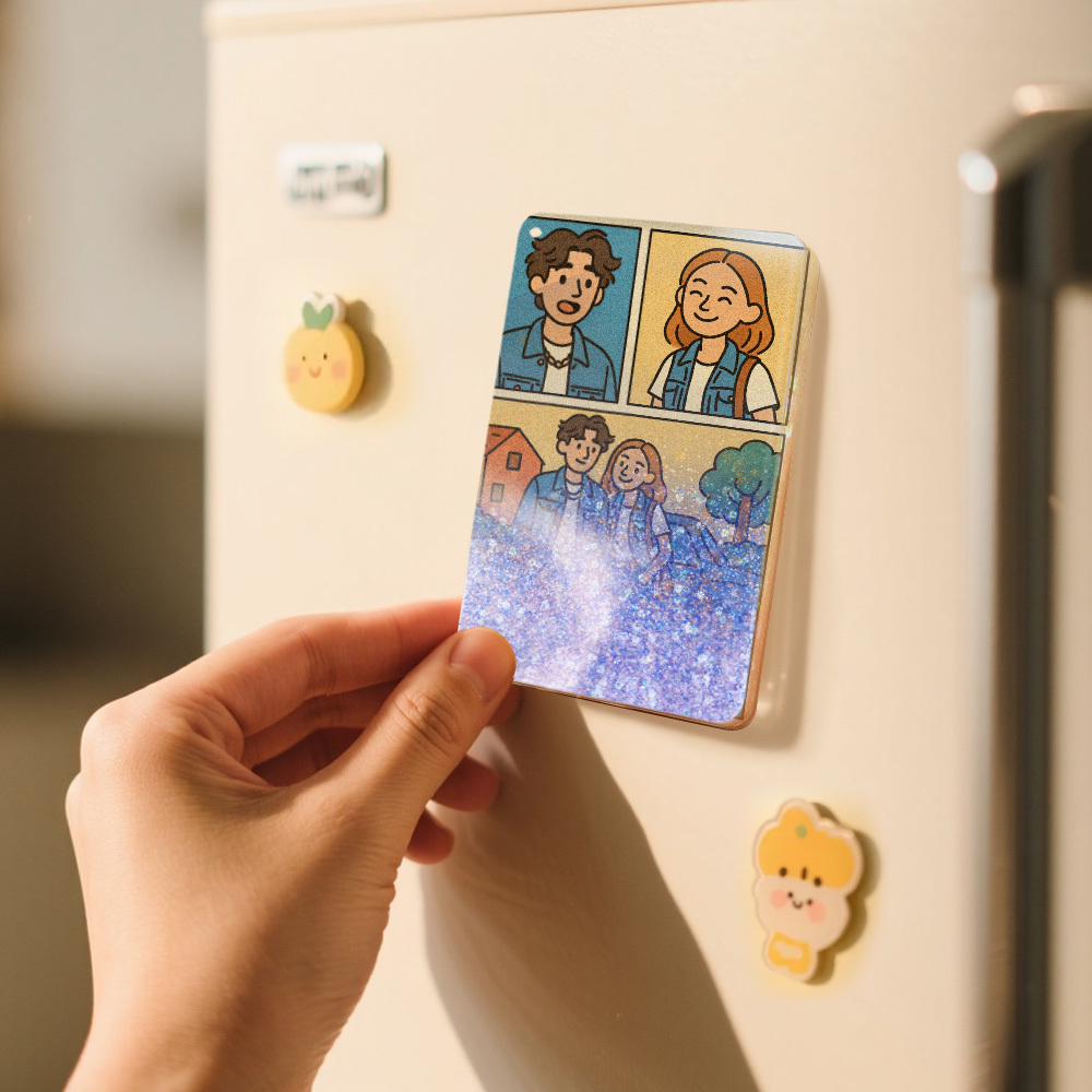 Custom Cartoon Hand-Painted Style Photo Fridge Magnet Personalized Quicksand Fridge Magnet Christmas Gift - MySpotifyGlass