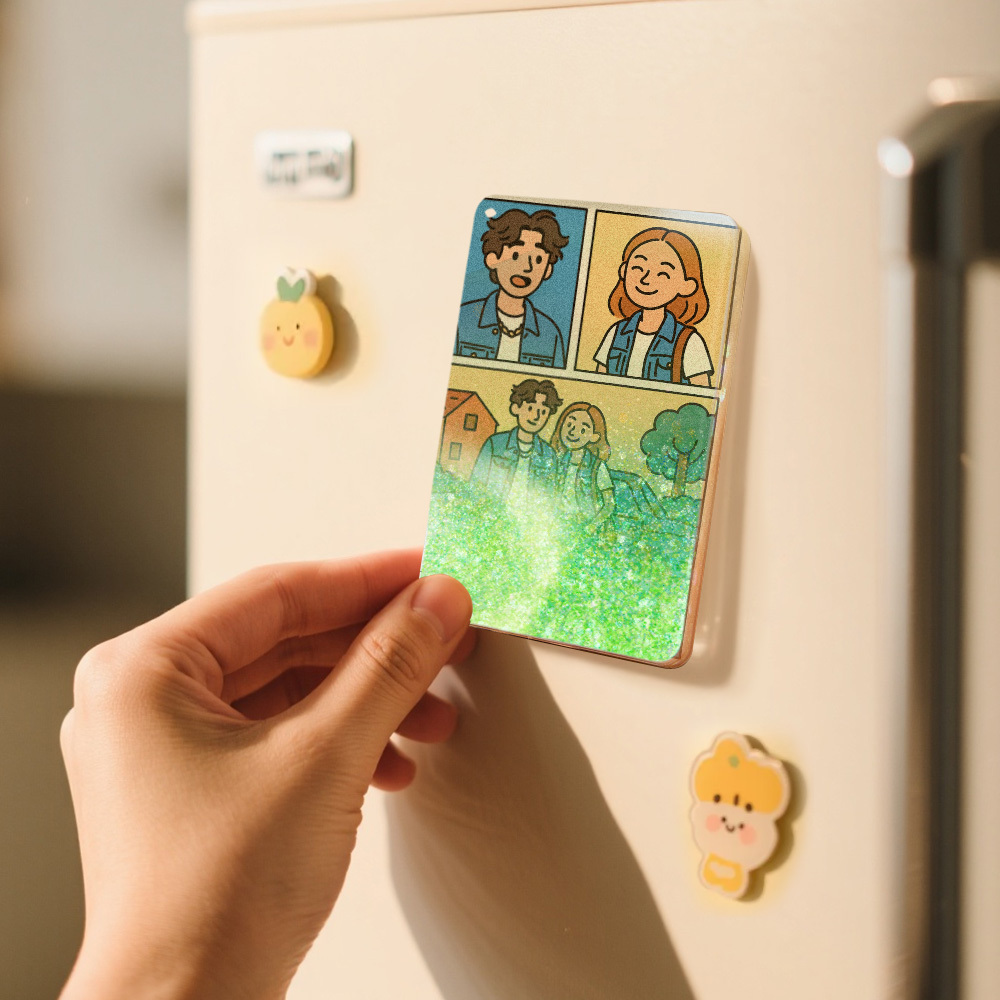 Custom Cartoon Hand-Painted Style Photo Fridge Magnet Personalized Quicksand Fridge Magnet Christmas Gift - MySpotifyGlass