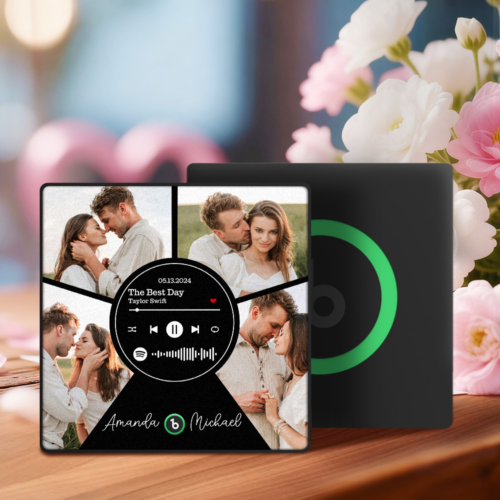 Custom Music Fridge Magnet Personalized Milestone Date Multi-Photo Song Interactive Decor Gift