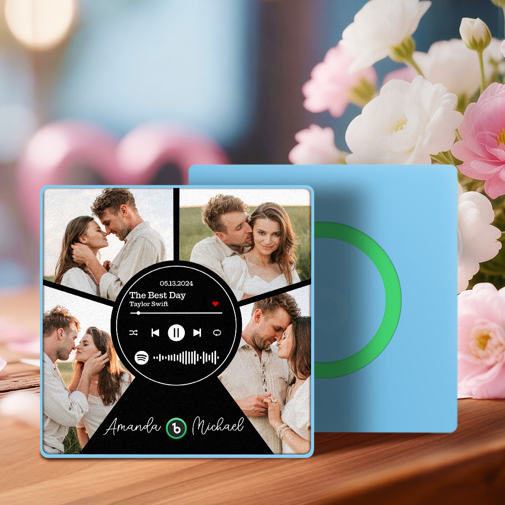 Custom Music Fridge Magnet Personalized Milestone Date Multi-Photo Song Interactive Decor Gift