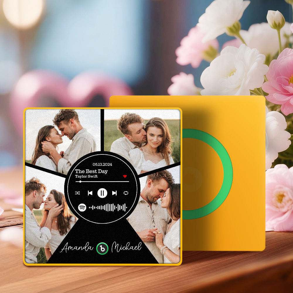 Custom Music Fridge Magnet Personalized Milestone Date Multi-Photo Song Interactive Decor Gift