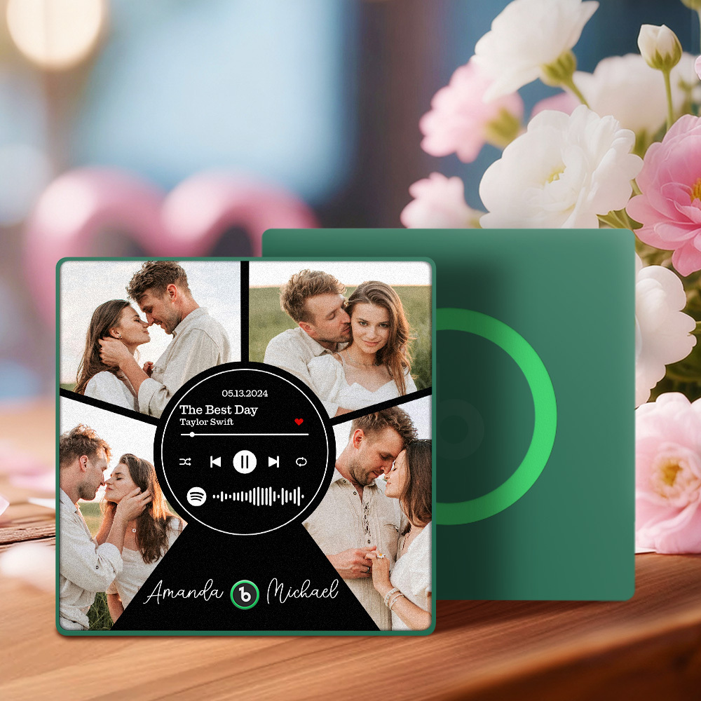 Custom Music Fridge Magnet Personalized Milestone Date Multi-Photo Song Interactive Decor Gift