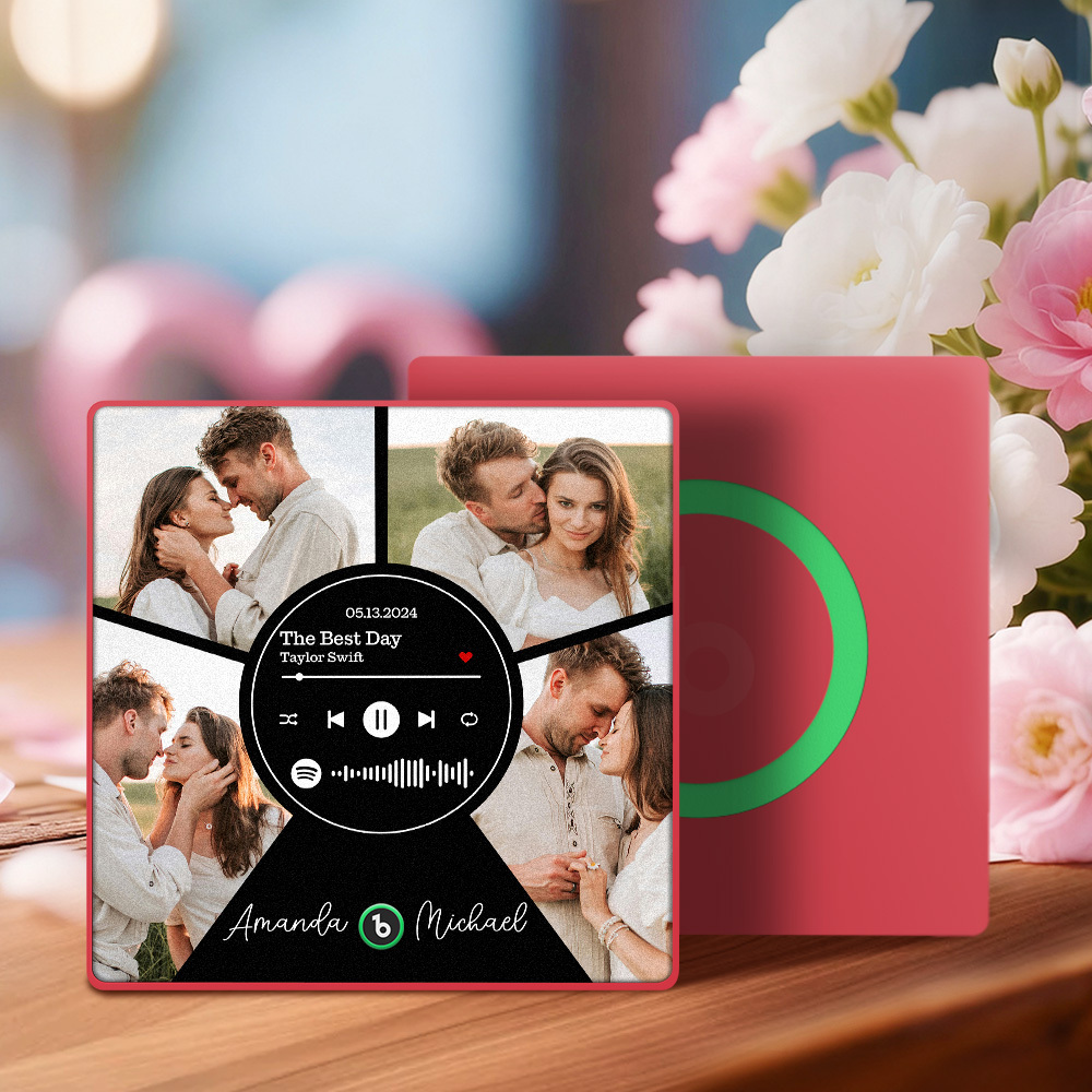 Custom Music Fridge Magnet Personalized Milestone Date Multi-Photo Song Interactive Decor Gift