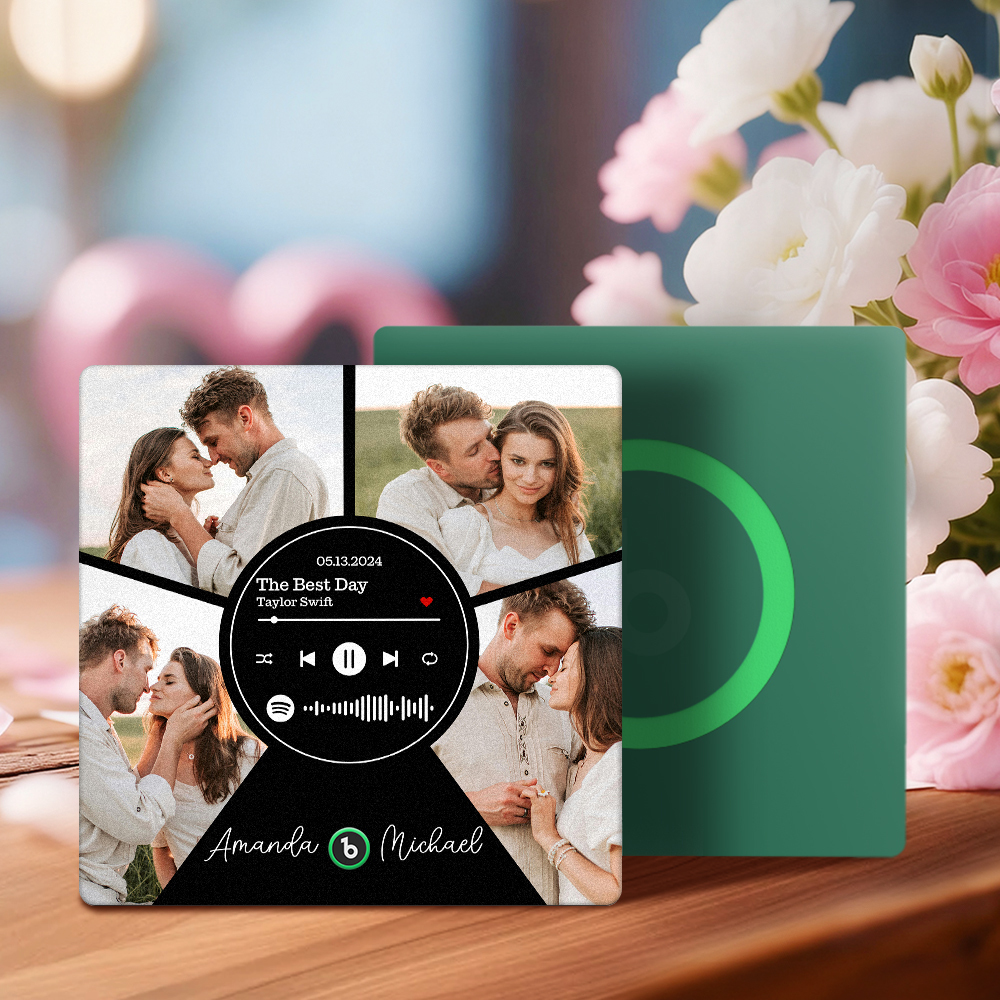 Custom Music Fridge Magnet Personalized Milestone Date Multi-Photo Song Interactive Decor Gift