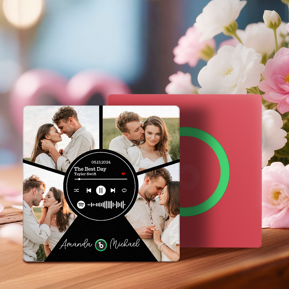 Custom Music Fridge Magnet Personalized Milestone Date Multi-Photo Song Interactive Decor Gift