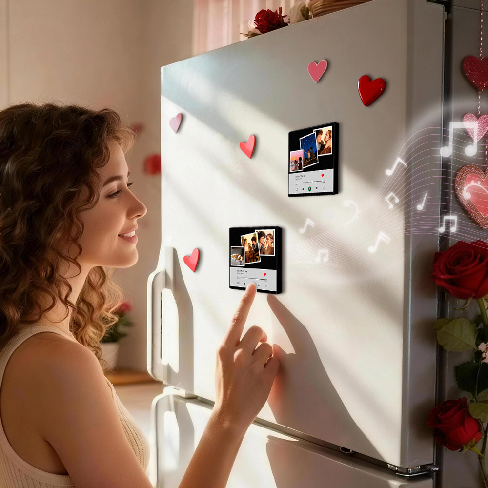 Custom Music Fridge Magnet Personalized Multi-Photo Collage Song Play Interactive Decor Gift