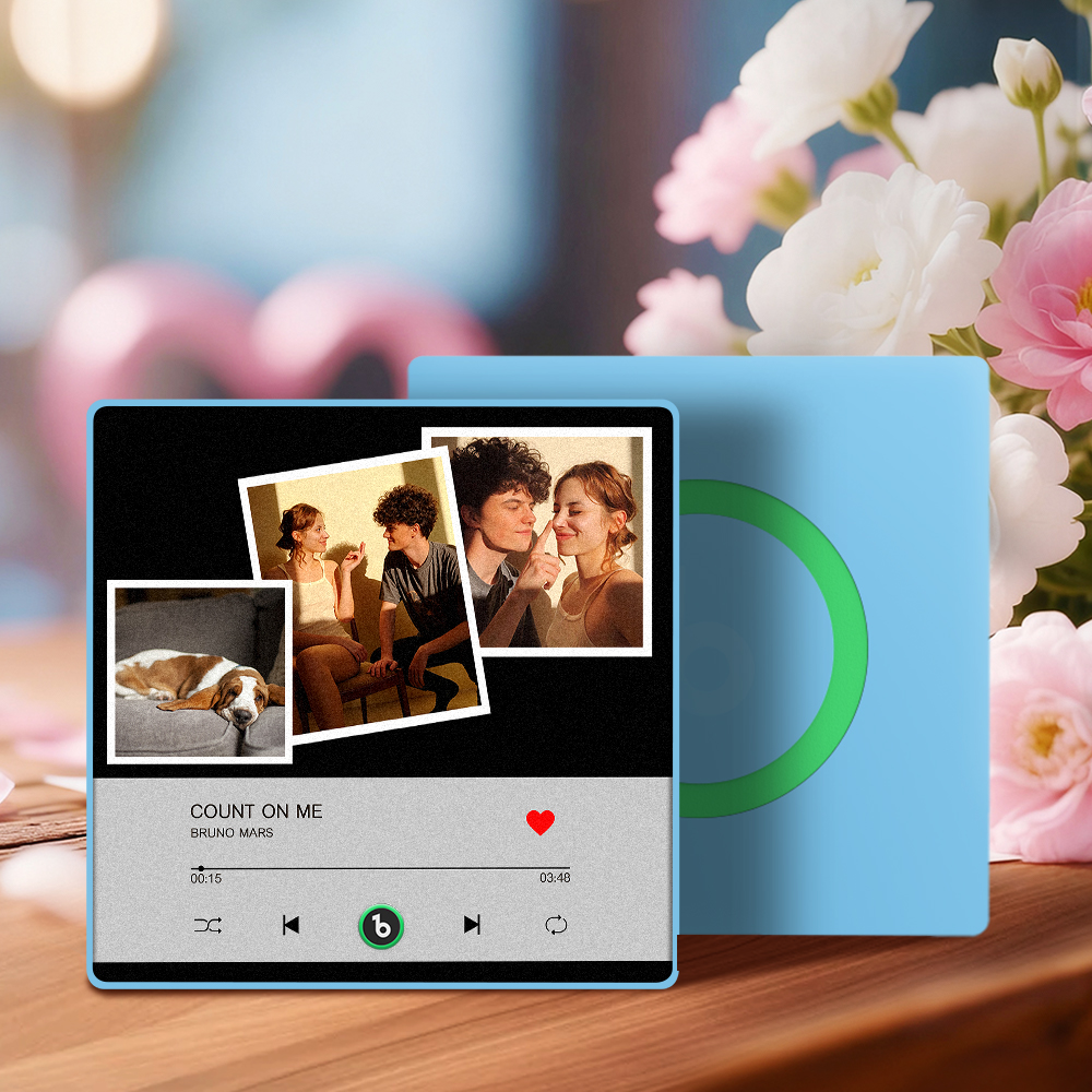 Custom Music Fridge Magnet Personalized Multi-Photo Collage Song Play Interactive Decor Gift