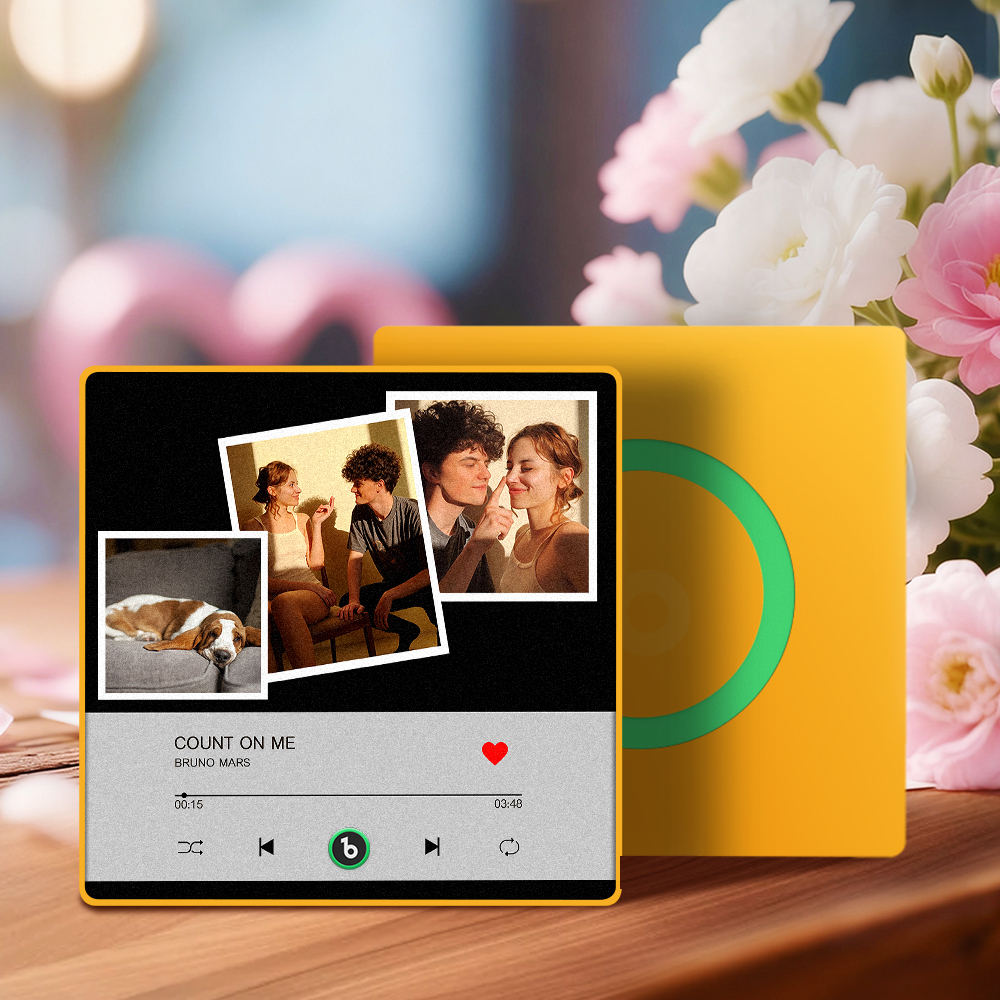 Custom Music Fridge Magnet Personalized Multi-Photo Collage Song Play Interactive Decor Gift