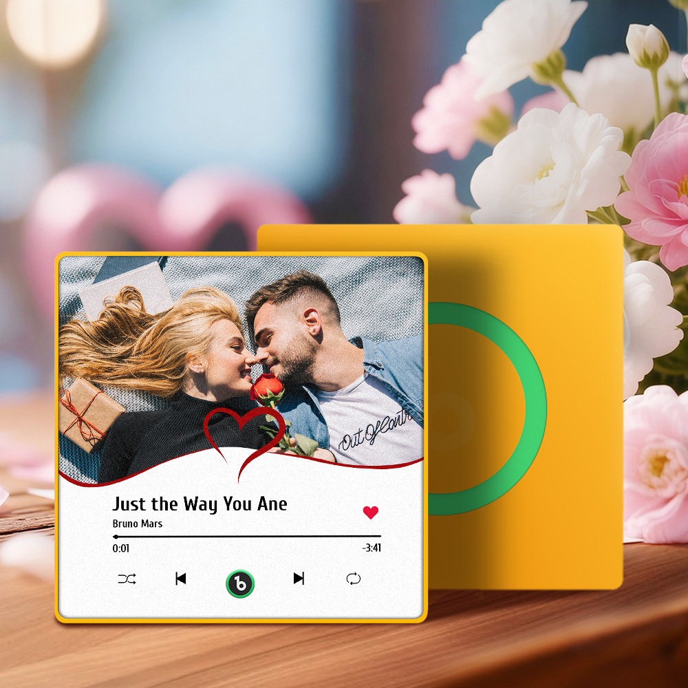 Custom Romantic Music Fridge Magnet Couple Photo Heart Design Interactive Gift